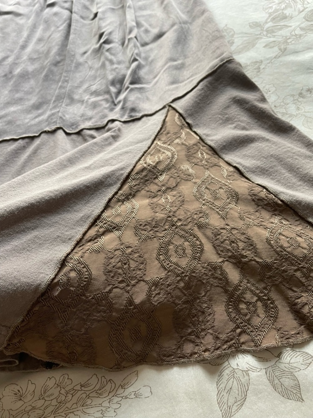 Taupe Lace Patchwork Pull On Midi Skirt Small Goblincore Forest Fairy Ren Faire - Picture 2 of 5